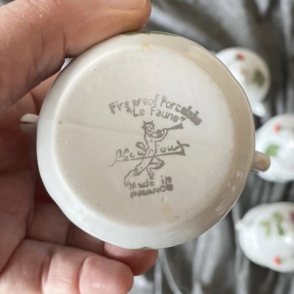 Louis Lourioux Le Faune Wild Flower pot de creme ramekins matching tray Vintage - Picture 10 of 12